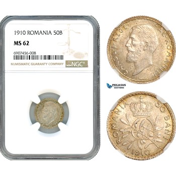 AK172, Romania, Carol I, 50 Bani 1912, Silver, NGC MS62