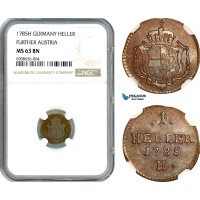 AK193, Germany (Further Austria) Joseph II, 1 Heller 1785 H, NGC MS63BN, Top Pop, Single Finest!