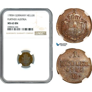 AK193, Germany (Further Austria) Joseph II, 1 Heller 1785 H, NGC MS63BN, Top Pop, Single Finest!