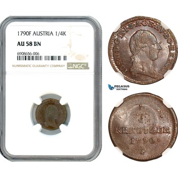 AK194, Austria, Joseph II, 1/4 Kreuzer 1790 F, NGC AU58BN, Top Pop, Single Finest! Rare!