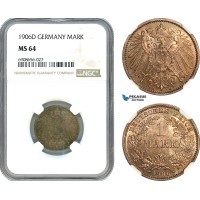 AK210, Germany, William II, 1 Mark 1906 D, Munich Mint, Silver, NGC MS64