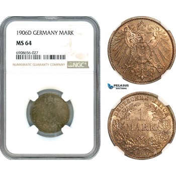 AK210, Germany, William II, 1 Mark 1906 D, Munich Mint, Silver, NGC MS64