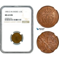 AK233, Danish West Indies, Christian IX, 2 1/2 Bit / 1/2 Cent 1905, Copenhagen Mint, NGC MS63BN