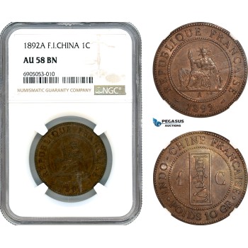 AK236, French Indo-China, 1 Centime 1892 A, Paris Mint, NGC AU58BN