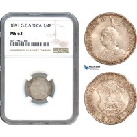 AK238, German East Africa, Wilhelm II, 1/4 Rupie 1891, Berlin Mint, Silver, NGC MS63