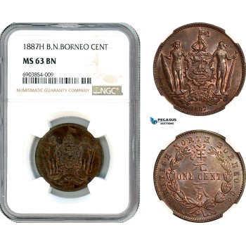 AK244, British North Borneo, 1 Cent 1887 H, Heaton Mint, NGC MS63BN