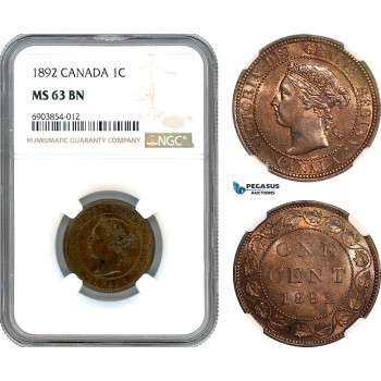 AK245, Canada, Victoria, 1 Cent 1892, London Mint, NGC MS63BN