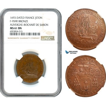 AK246, France, 1693 Bronze Medal, Auveragne - Bocart de Saron, NGC MS61BN