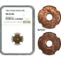 AK247, Hong Kong, Victoria, 1 Mil 1863, NGC MS63BN