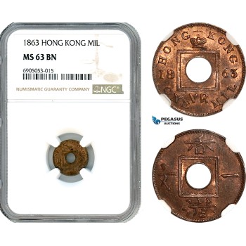 AK247, Hong Kong, Victoria, 1 Mil 1863, NGC MS63BN