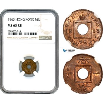 AK248, Hong Kong, Victoria, 1 Mil 1863, NGC MS63RB