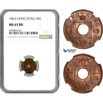 AK249, Hong Kong, Victoria, 1 Mil 1863, NGC MS63BN