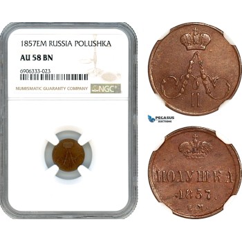 AK263, Russia, Alexander II, Polushka 1857 EM, Ekaterinburg Mint, NGC AU58BN