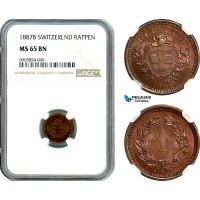 AK277, Switzerland, 1 Rappen 1887 B, Bern Mint, NGC MS65BN