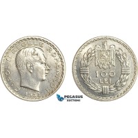 A7-532, Romania, Carol II, Pattern 100 Lei 1932, London Mint, Tin (7.96g) Reeded edge, Medal rotation, Schäffer/Stambuliu 151 Var. (Unpublished metal) UNC, Rare!