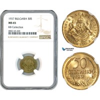 AK286, Bulgaria, Boris III, 50 Stotinki 1937, KB Collection, NGC MS65