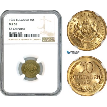 AK286, Bulgaria, Boris III, 50 Stotinki 1937, KB Collection, NGC MS65