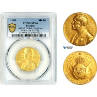 AK310, Sweden, Alfred Nobel, 1960 Gold Medal, Science Prize, Nobel Committee, PCGS SP64