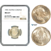 AK315, Austria, Franz Joseph, 1 Corona 1905, Vienna Mint, Silver, NGC MS63+