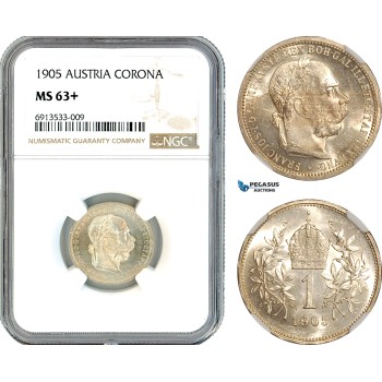 AK315, Austria, Franz Joseph, 1 Corona 1905, Vienna Mint, Silver, NGC MS63+