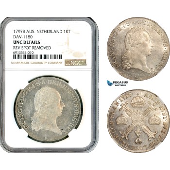 AK316, Austrian Netherlands, Franz II, Kronentaler 1797 B, Kremnitz Mint, Dav-1180, Silver, NGC UNC Details