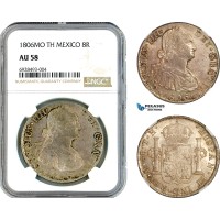 AK338, Mexico, Charles IV, 8 Reales 1806 MO TH, Mexico Mint, Silver, NGC AU58