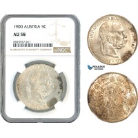 AK349, Austria, Franz Joseph, 5 Corona 1900, Vienna Mint, Silver, NGC AU58