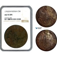 AK352, Russia, Catherine II, 5 Kopeks 1792 EМ, Ekaterinburg Mint, NGC AU55BN