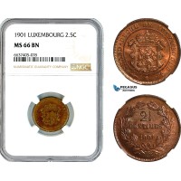 AK370, Luxembourg, Adolphe, 2 1/2 Centimes 1901, Brussels Mint, NGC MS66BN, Pop 1/0