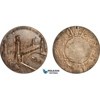 AK394, France & Russia, Nicholas II, 1900 Bronze Medal, Inauguration of the Alexander III bridge in Paris, Toned AU-UNC