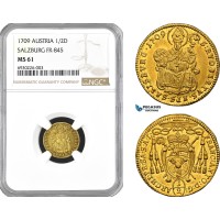 A10-39, Austria, Salzburg, Franz Anton Fürst von Harrach, 1/2 Ducat 1709, Gold (1.74g) Fr-846, NGC MS61