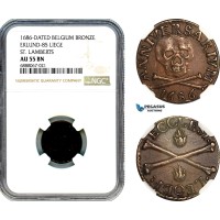 A10-44, Belgium, Liege, Bronze Token 1686, Saint Lamberts Cathedral communion (Jeton), Renesse 72, NGC AU55 BN, Top Pop and single finest graded! Rare!