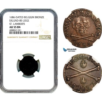 A10-44, Belgium, Liege, Bronze Token 1686, Saint Lamberts Cathedral communion (Jeton), Renesse 72, NGC AU55 BN, Top Pop and single finest graded! Rare!