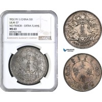 A10-149, China, Republic, Dollar Yr. 3 (1911) Tientsin Mint, Silver, L&M 36, No period after DOLLAR, Grey toning, NGC MS63, Rare condition!