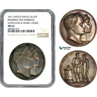 A10-210, France, Napoleon I, Medal 1810, Marriage between Napoleon and Marie-Louise, Silver, Bramsen-952, Gun metal toning, NGC MS62