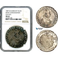 A10-238, Germany, Rhine Confederation, Charles Theodore, Taler 1809 CB, Silver, Dav-810, Dark toning, NGC MS64, Top Pop!