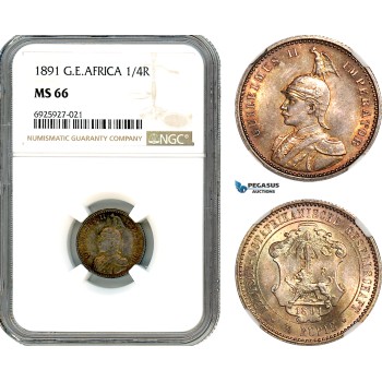 A10-246, German East Africa, Wilhelm II, 1/4 Rupie 1891, Berlin Mint, Silver, KM# 3, Amber toning, NGC MS66