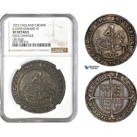 A10-255, England, Edward VI, "Horseman" Crown 1552, Tower Mint, Silver (30.52g) S-2478, Dark cabinet toning! Insignificant edge damage, NGC XF Details "Edge damage", Rare!