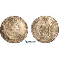 A10-285, Hungary, Leopold I, 1/2 Taler 1661 KB, Kremnitz Mint, Silver, (14.19g), Husz-1396, Unger 1038a, Old cabinet toning, EF-AU, Extremely rare date! Only a few known!