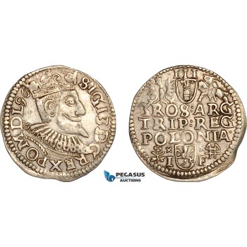 A10-439, Poland, Sigismund III, 3 Groschen (Trojak)  1596 IF, Wschowa Mint, Silver (1.96g), Iger W.96.3.b, Light toning, XF