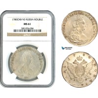 A10-531, Russia, Catherine II, Rouble 1780 СПБ ИЗ, St. Petersburg Mint, Silver, Bitkin# 228, Light toning, NGC MS61