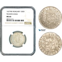 A10-732, Transylvania (Siebenbürgen), Gabriel Bethlen, Breiter Groschen 1627, Nagybanya (Baia Mare) Mint, Silver, Resch 422, NGC MS64, Top Pop and single finest graded!