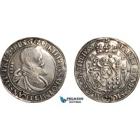 A10-735, Transylvania (Siebenbürgen), Gabriel Bethlen, Taler 1622 NB, Struck with 10 Ducats dies!, Nagybanya (Baia Mare) Mint, Silver (28.01g), Dav-4714, Resch --, Mount mark, repaired, Gun metal toning, VF