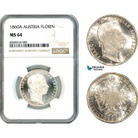 AK439, Austria, Franz Joseph, 1 Florin 1860 A, Vienna Mint, Silver, NGC MS64