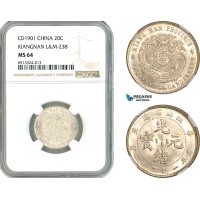 AK454, China, Kiangnan, 20 Cents 1901, L&M-238, Silver, NGC MS64