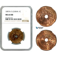 AK460, French Indo-China, 1 Centime 1897 A, Paris Mint, NGC MS64RB