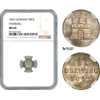 AK462, Germany, Hamburg, 1 Dreiling 1855, Silver, NGC MS64