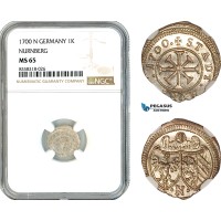 AK463, Germany, Nurnberg, 1 Kreuzer 1700 N, Silver, NGC MS65, Top Pop!