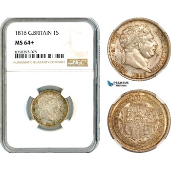 AK469, Great Britain, George III, 1 Shilling 1816, London Mint, Silver, NGC MS64+