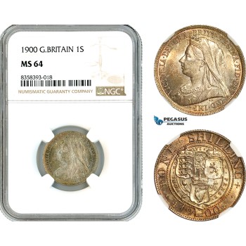 AK476, Great Britain, Victoria, 1 Shilling 1900, London Mint, Silver, NGC MS64